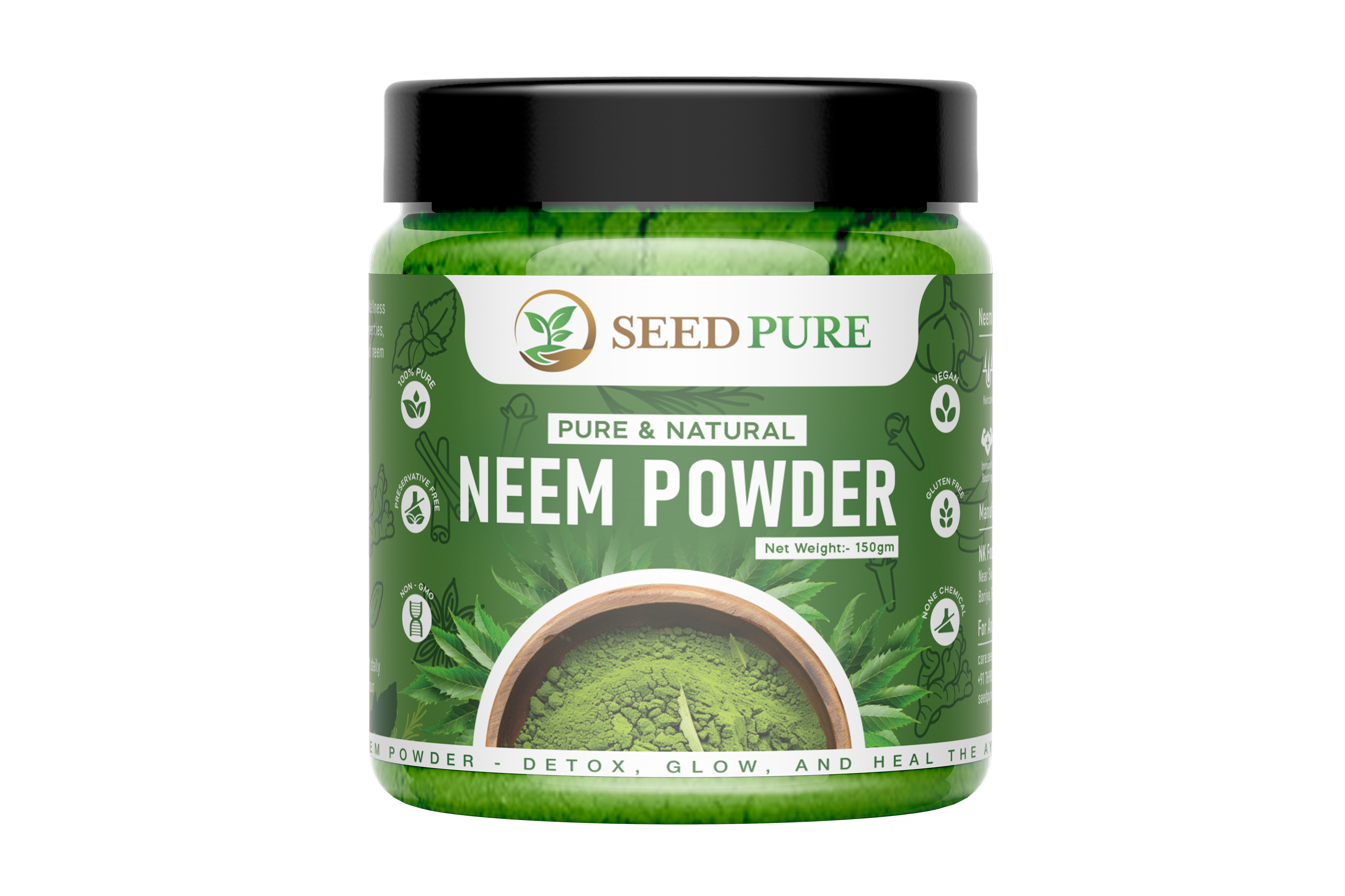 Seedpure Neem powder for Face, Skin and Hair (150 grams) | 100% Natural, No Preservative | Ideal for Face Pack, Hair Pack and Eating
